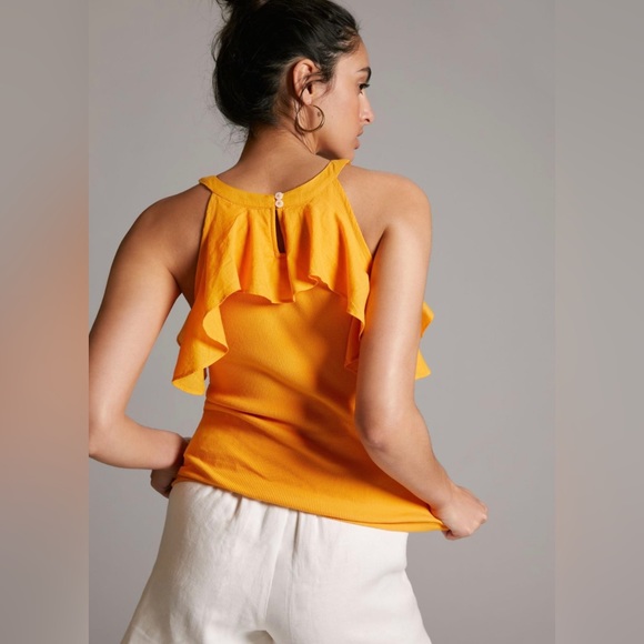 Maeve Anthropologie Mango Orange Ribbed Ruffle Tank Top - Picture 5 of 11